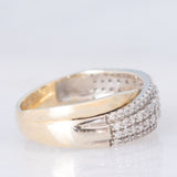 Anello vintage "doppio" in oro giallo e bianco 14K con diamanti (0.80ctw ca.), anni '70