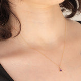 Collana vintage in oro giallo 10K con punto luce con ametista e diamante