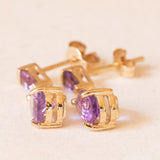 Vintage-Tropfenohrringe aus 9-karätigem Gelbgold mit Amethyst (ca. 1 ctw), 80er Jahre