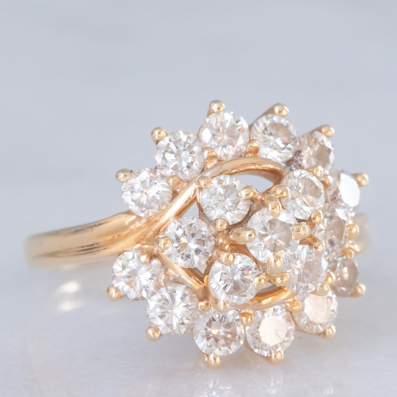 Anello vintage in oro giallo 14K con diamanti di taglio brillante (1.90ctw ca.), anni ‘70