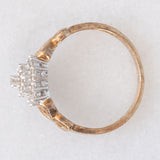 Anello a fiore vintage in oro giallo e bianco 9K con diamanti (0.15ctw ca.), anni ‘80