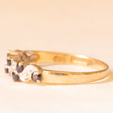 Anello vintage in oro giallo e bianco 9K con zaffiri (0.32ctw ca.) e diamanti, anno 1989