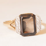 Vintage-Ring aus 9-karätigem Gelb- und Weißgold mit Rauchquarz (ca. 3 Karat) und Diamanten, 70er Jahre