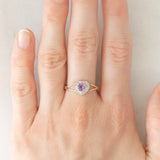 Anello vintage in oro giallo e bianco 9K con ametista di taglio a cuore (0.22ct ca.) e diamante, anni ‘90