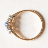 Antike Trilogie aus 18 Karat Gelbgold und Silber mit Saphir im Cabochonschliff (ca. 0.60 ct) und Diamanten im Rosettenschliff (ca. 0.20 ctw), 10er/20er Jahre