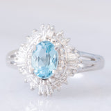 Anello ballerina vintage in platino con acquamarina (0.60ct) e diamanti (0.27ctw), anni ‘80