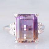 Anello da cocktail vintage in platino con ametrina (7.55ct) e diamanti (0.33ctw), anni ‘80/‘90