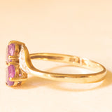 Toi et Moi vintage in oro giallo e bianco 9K con ametiste (0.80ctw ca.) e diamanti (0.06ctw ca.), anno 2000