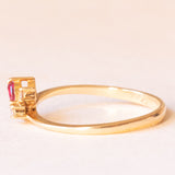 Vintage 18K yellow gold ring with synthetic ruby ​​(approx. 0.12ct) and brilliant cut diamonds (approx. 0.09ctw), 80s/90s