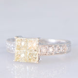 Anello vintage in oro bianco 18K con diamanti fancy gialli (1.23ctw) e diamanti bianchi (0.22ctw), anni ‘80/‘90