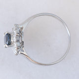 Anello ballerina vintage in platino con zaffiro (1.05ct) e diamanti (0.35ctw), anni ‘90