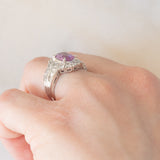 Anello vintage in platino con zaffiro rosa (1.37ct) e diamanti (1ctw), anni ‘90