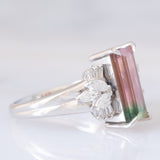 Anello in platino con tormalina watermelon (2.60ct) e diamanti (0.44ctw), anni ‘2000