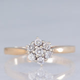 Anel vintage em ouro amarelo 9K com diamantes lapidados brilhantes (0.21ctw aprox.), ano 1977