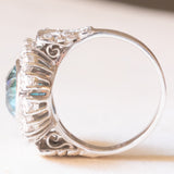 Vintage-Gänseblümchen-Ring aus 18 Karat Weißgold mit hellblauem Zirkon (ca. 4.50 ct) und Diamanten (ca. 0.84 ctw)