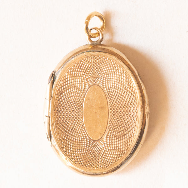 Ciondolo portafoto antico in oro giallo 18K con smalti neri e perlina bianca, primi del ‘900