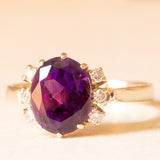Anello vintage in oro giallo 14K con ametista (2.60ct ca.) e diamanti di taglio brillante (0.12ctw ca.), anni ‘70