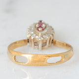 Gioiello vintage 2 in 1 e convertibile da anello a ciondolo in oro giallo e bianco 14K con rubini (0.12ctw ca.) e diamanti di taglio brillante (0.32ctw ca.), anni ‘70/‘80