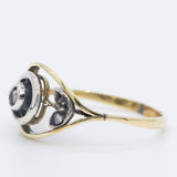 Anello antico in oro giallo 18K e argento con diamanti di taglio rosetta, primi del ‘900