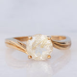 Solitario vintage in oro giallo 9K con quarzo rutilato (1.35ct)
