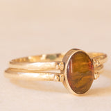 Anello doppio girevole vintage in oro giallo 9K con amazonite e ambra, anni ‘70/‘80