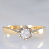 Solitario vintage in oro giallo 14K con diamante di taglio brillante (0.25ct ca.), anni ‘40/‘50