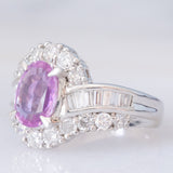 Anello vintage in platino con zaffiro rosa (1.37ct) e diamanti (1ctw), anni ‘90