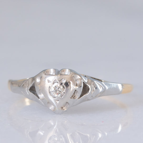 Solitario Art Déco a forma di cuore in oro giallo 18K e platino con diamante (0.03ct ca.), anni ‘20/‘30