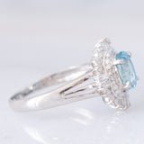 Anello ballerina vintage in platino con acquamarina (0.60ct) e diamanti (0.27ctw), anni ‘80