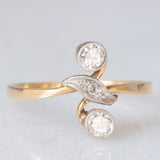 Toi et Moi Art Nouveau in oro giallo 14K con diamanti di taglio vecchia Europa (0.24ctw ca.) e diamanti di taglio rosetta, anni ‘20