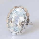 Anello da cocktail vintage in oro bianco 14K con acquamarina (10ct ca.), anni ‘80
