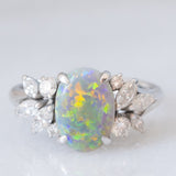 Anello vintage in platino con opale (1.49ct) e diamanti (0.48ctw), anni ‘80/‘90