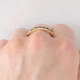 Anello “DEAREST” vintage in oro giallo 9K con diamante, smeraldo, ametista, rubino, smeraldo, zaffiro e tormalina, anno 1990