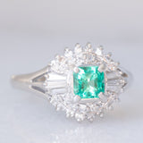 Anello ballerina vintage in platino con smeraldo (0.40ct) e diamanti (0.38ctw), anni ‘90