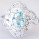 Anello ballerina moderno in platino con tormalina Paraiba (1.26ct) e diamanti (1.36ctw), anni ‘2000