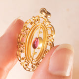 Vintage-Anhänger aus 8-karätigem Gelbgold mit rosa Glaspaste, 50er Jahre