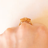 Anello a fiore vintage in oro giallo 9K con quarzi citrini(1.30ctw ca.)