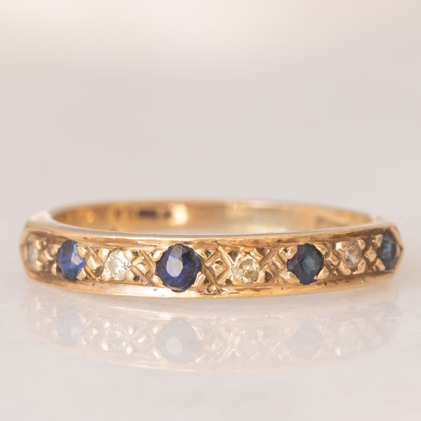 Veretta vintage in oro giallo 9K con zaffiri (0.20ctw ca.) e diamanti (0.04ctw ca.), anno 1977