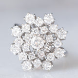 Anello a fiocco di neve vintage in oro bianco 18K con diamanti di taglio brillante (1.33ctw ca.), anni ‘70