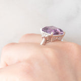 Anello da cocktail vintage in platino con ametrina (7.55ct) e diamanti (0.33ctw), anni ‘80/‘90