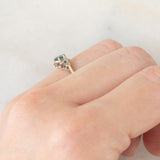 Anello vintage in oro giallo 9K con smeraldo (0.22ct ca.) e diamanti (0.03ctw ca.), anno 1988