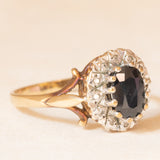 Vintage-Gänseblümchenring aus 9-karätigem Gelb- und Weißgold mit Saphir (ca. 0.90 ct) und Diamanten (ca. 0.12 ctw), 1989