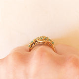 Anello vintage in oro giallo 18K con smeraldi (0.20ctw ca.) e diamanti (0.10ctw ca.), anni ‘70/‘80