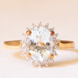 Vintage-Gänseblümchenring aus 9-karätigem Gelbgold mit Aquamarin (ca. 2 Karat) und Diamanten (ca. 0.18 Karat), Jahr 2005