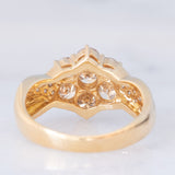 Anello a fiore in oro giallo 18K con diamanti champagne e bianchi (1.50ctw), anni ‘70/‘80