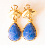 Boucles d'oreilles vintage en or jaune 18 carats et lapis-lazuli, années 70