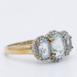 Anello vintage in oro giallo 9K con acquamarine (1.70ctw ca.) e diamanti (0.20ctw ca.), anno 2005