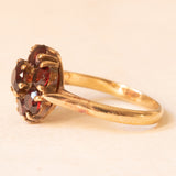 Vintage-Gänseblümchen-Ring aus 9-karätigem Gelbgold mit Granaten (ca. 1 Karat), 50er Jahre