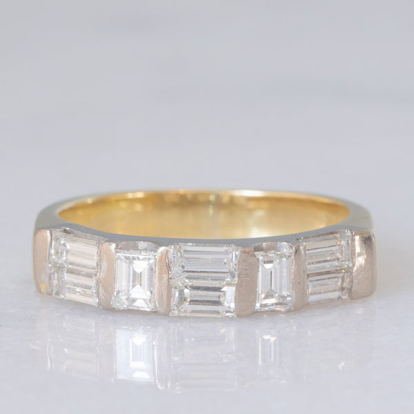 Anello vintage in oro giallo e bianco 18K con diamanti di taglio baguette (1ctw ca.), anni ‘80