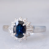 Anello ballerina vintage in platino con zaffiro (1.05ct) e diamanti (0.35ctw), anni ‘90